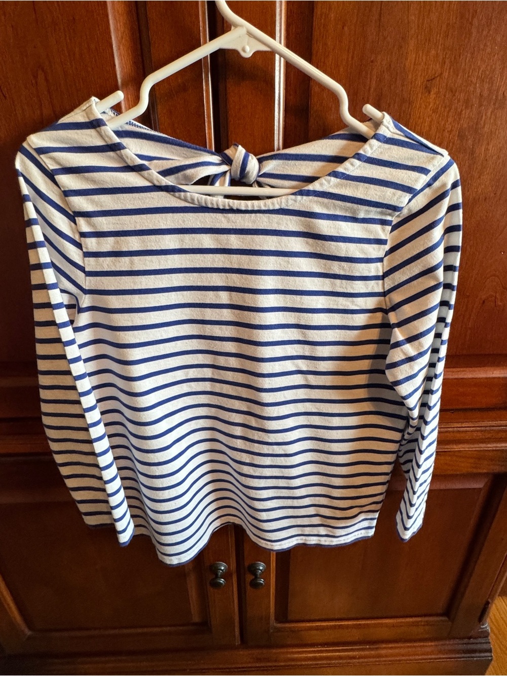 J. Crew Girls White and Blue Striped Long-Sleeve Top with Back Tie